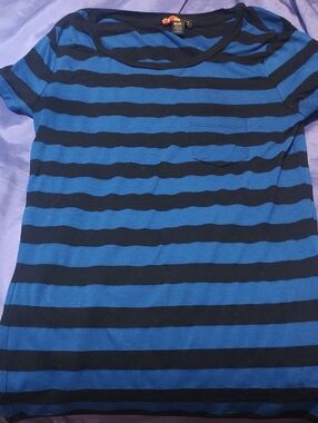 Striped Blue and Black Pocket Tee - Womens